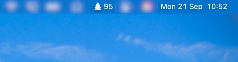 The Christmas Tree countdown in the Mac menu bar, showing 95 days